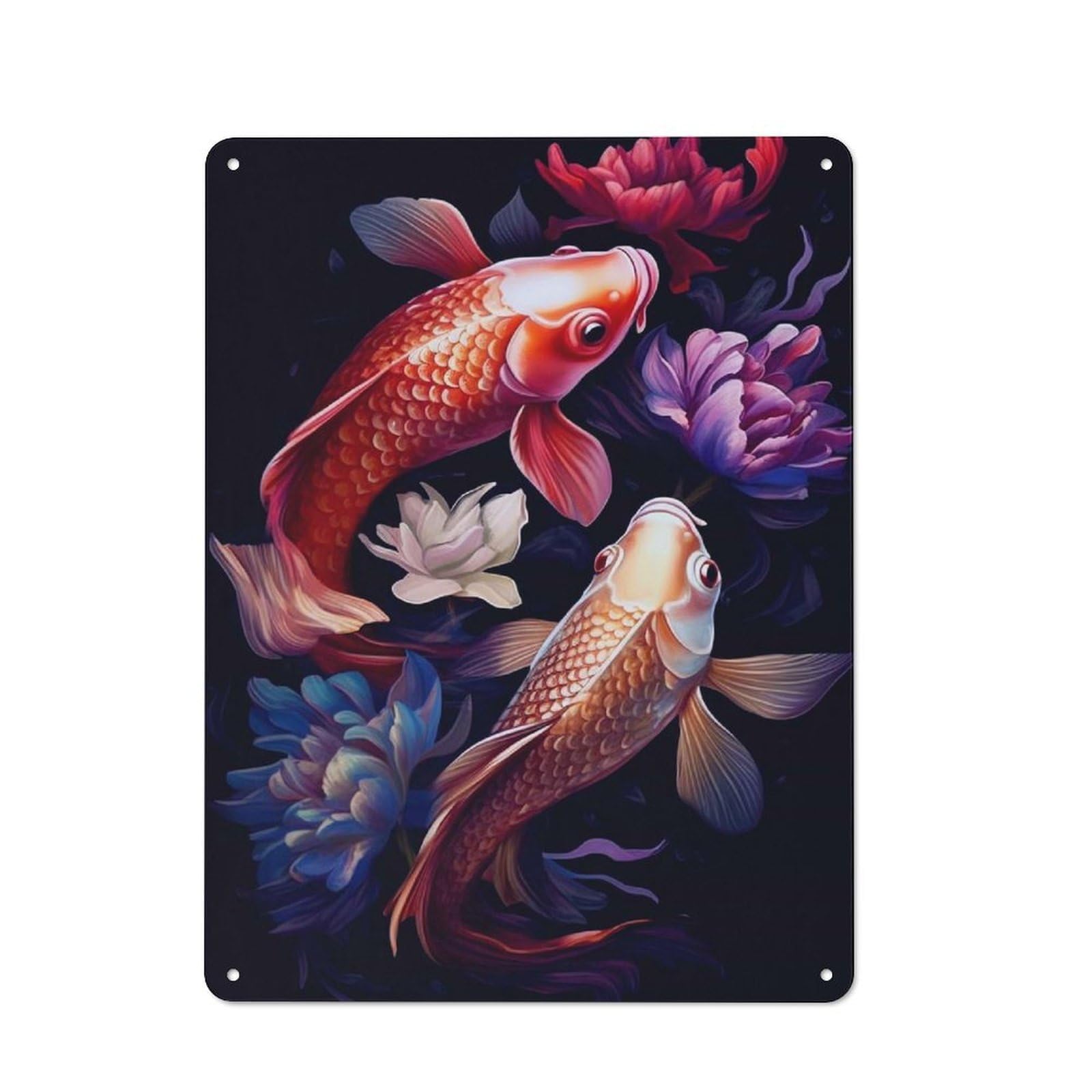 Junmoney Koi Fish Classic Tin Wall Sign 40X30cm, Diner Style Decor For Coffee Bar, Kitchen, Bistro Or Tea Corner