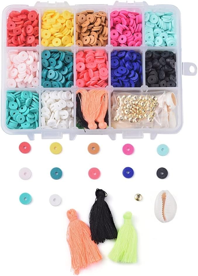 6 Colors Handmade Polymer Clay Flat Round Beads Loose Heishi Beads Spacer Disc Beads for DIY Bracelet Necklace Dangle Earring Charms Jewelry Making Hole 1~2mm