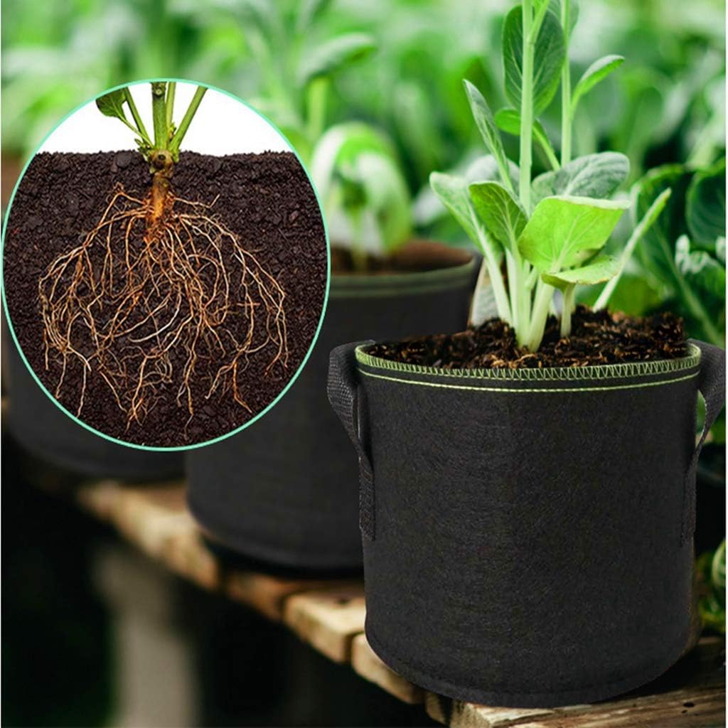 5 Pieces 5 Gallon Plant Grow Bags + 10 Pieces Mini Wooden Chalkboard Fabric Pots Grow Bags fit for Flowers Fabric Container Garden Growing Plant Pot Nursery Vegetables Plants
