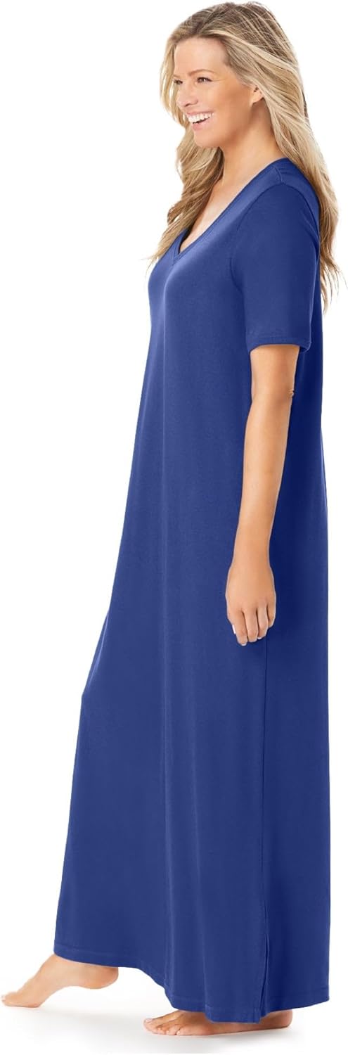 Dreams & Co. Plus Size V-Neck Short Sleeve Maxi Lounger