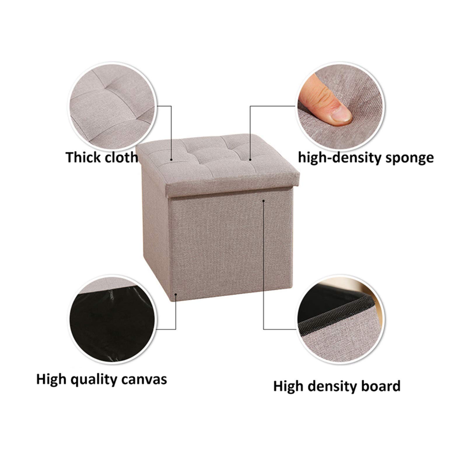 Poggiapiedi Pieghevole ottomano, poggiapiedi cubo Sedile Multifunzione Scatola di Giocattoli Pouf Quadrato in Lino Imbottito, 38 * 38 * 38 cm, Blu