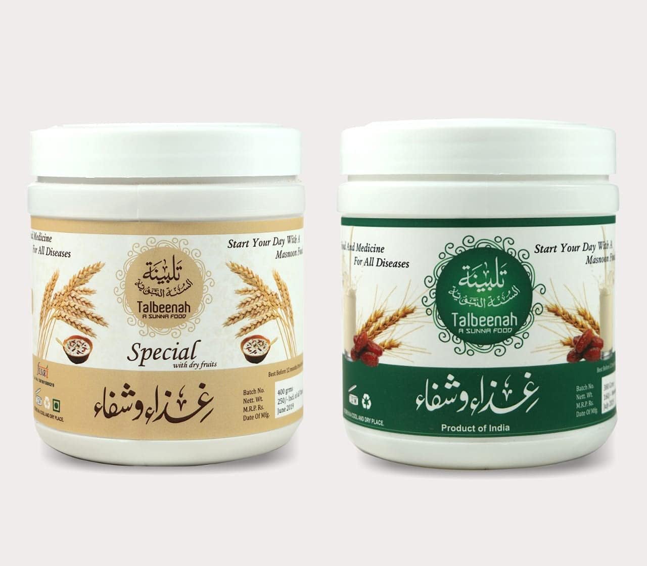AL MASNOON Talbina With Dry Dates & Talbina With Dry Fruits Combo Pack Each 350G