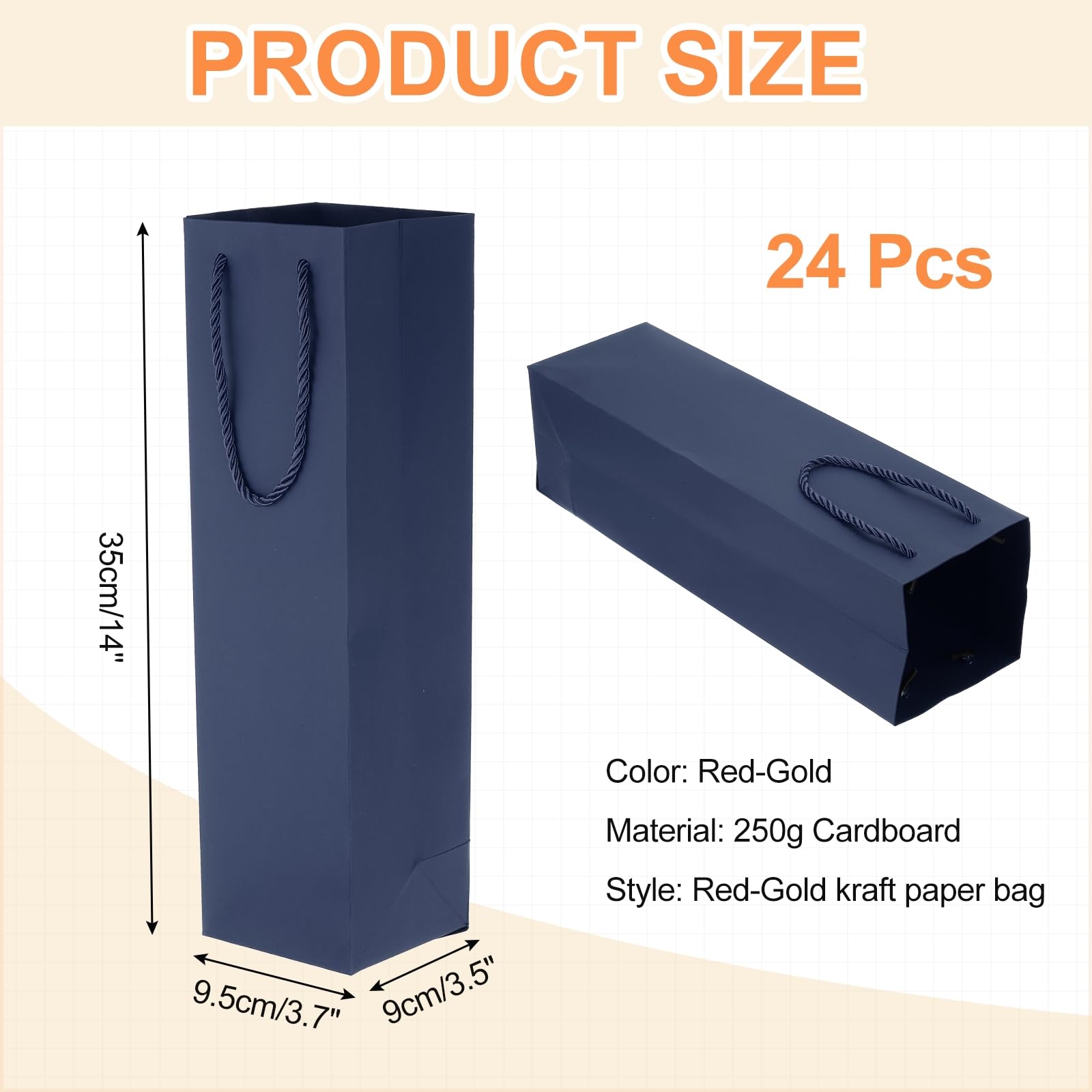 PATIKIL 24 Stück Wein Geschenktüten 3.7 x 3.5 x 14 Zoll Papier Marineblau | Weinflaschen Geschenktüten Wein Tüten Großhandel, Mit Griffen, Für Geschenk Hochzeit Geburtstag Jubiläum Party