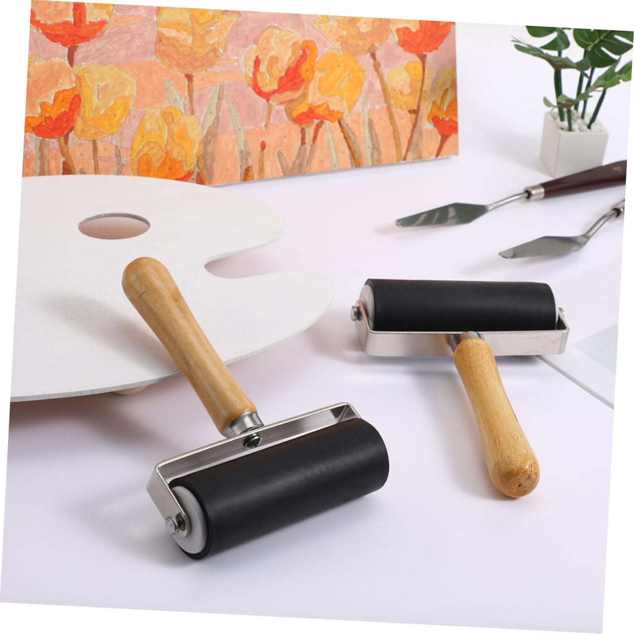 Gadpiparty Rodillo 10Cm para Manualidades Herramienta de Estampado de Plástico Rodillo de Pintura Profesional para 4 Piezas