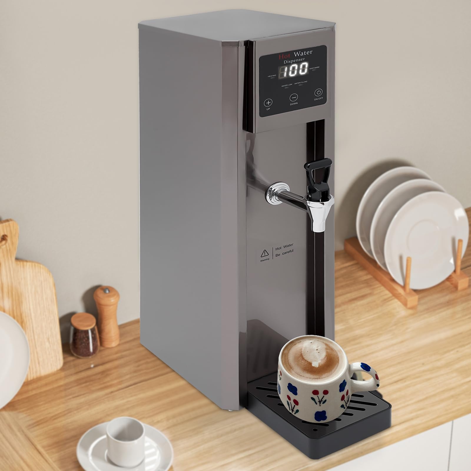 FXEIPOL Hot Water Dispenser 10L/2.64 Gal Commercial Hot Water Machine 1800W Electric Water Boiler Warmer with Inlet Pipe Commercial Water Boiler for Cafe, Milk Tea Shop, Restaurant