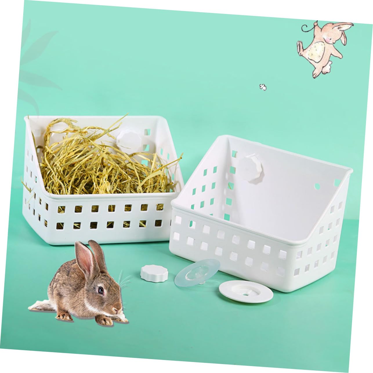 Râtelier à Foin pour Lapin à Fixation par Ventouse, 2 Pièces | Lapin et Cochon D’inde, Plastique Blanc, Installation Facile, Usage en Cage