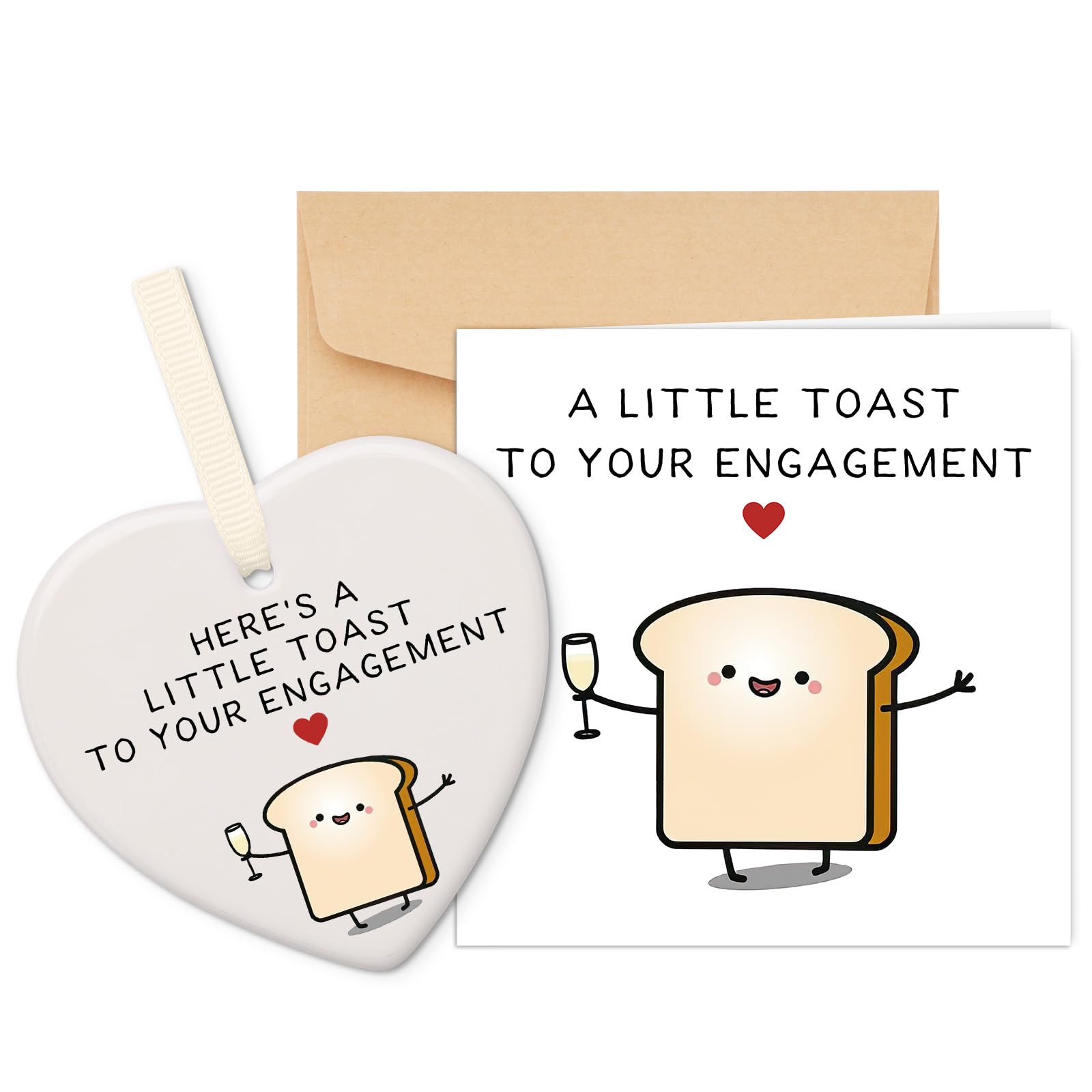 Blumuze Engagement Card For Couples, Funny Engaged Card with Ceramic Heart Plaque for Friends,Engagement Gifts,Engagement Congratulations Present for Newly Engaged Couples ﻿