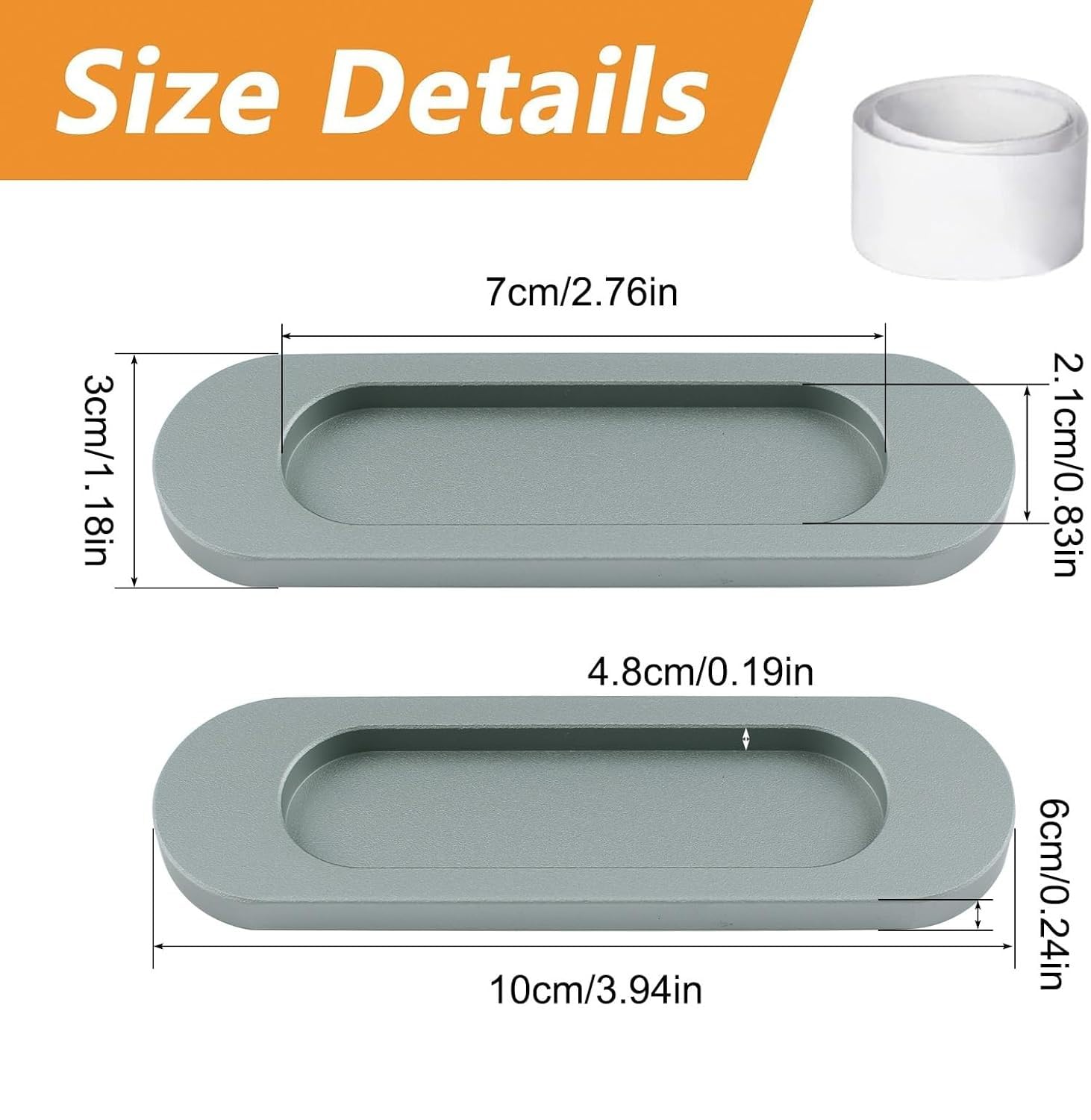 MOROBOR Self-Stick Oval Sliding Door Pulls - 2pc Brushed Steel 100mm Hidden Handles