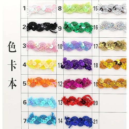 CNFQ Glänzendes Paillettenband Glitzer Applikation 15MM Bekleidungszubehör S-förmig Paillette Trim Gewelltes Elastische Pailletten für Bühnenkostüme (Rot, 25M)