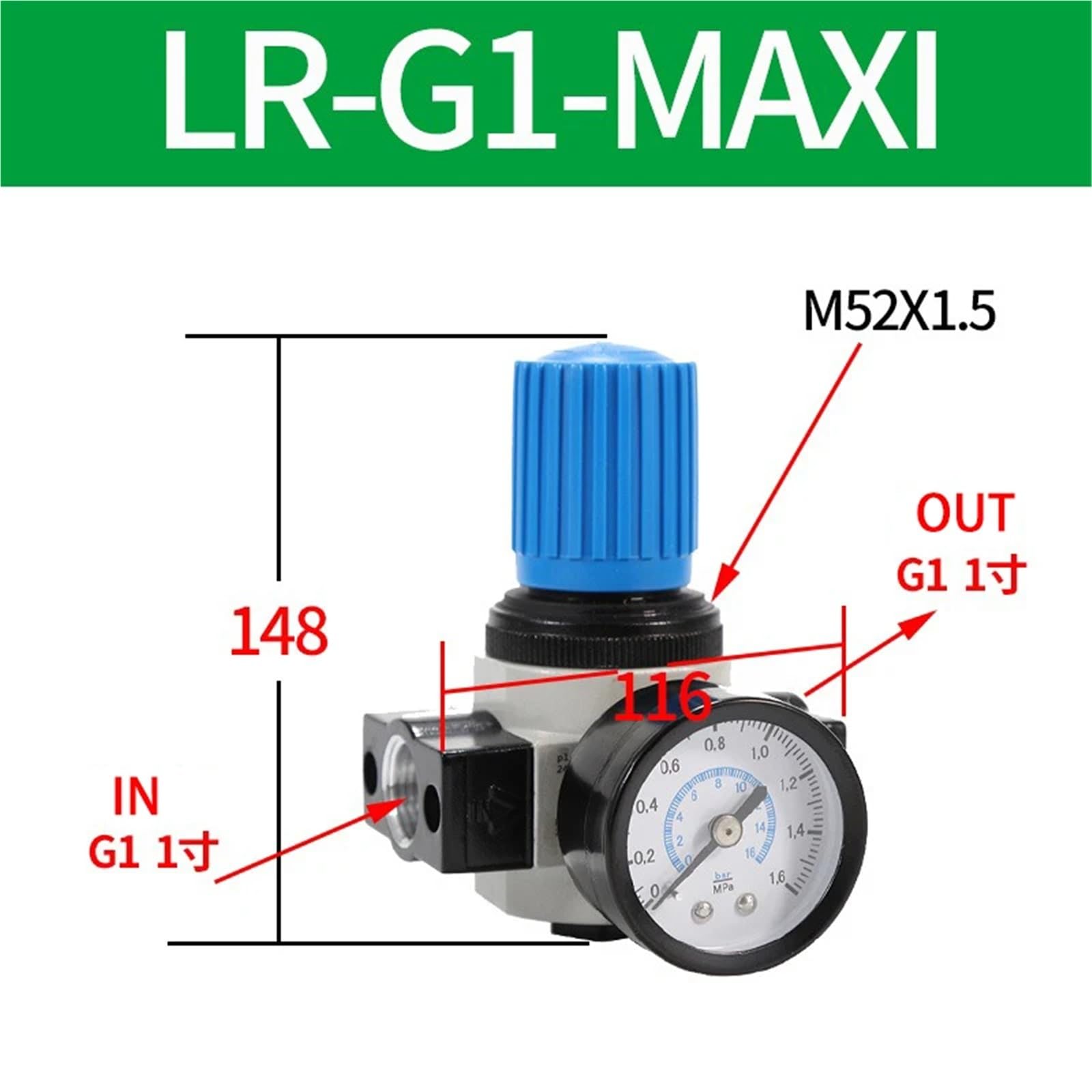 Regulador de presión de 1,6 MPa, filtro de aire, procesador, separador de aceite y agua, precisión, 1 unidad(LR-G1 -MAXI)