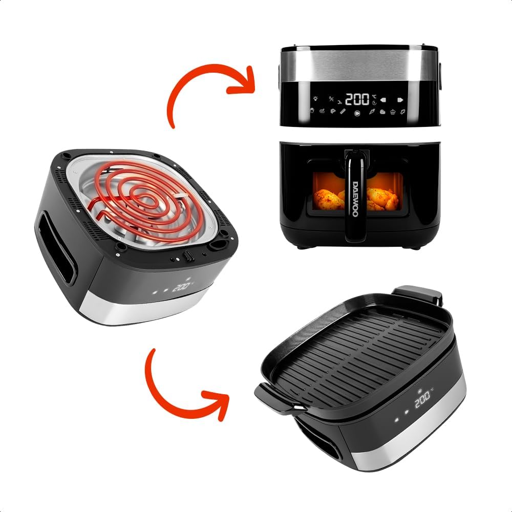 Back view of the Daewoo Air Fryer showing the power cord input and ventilation