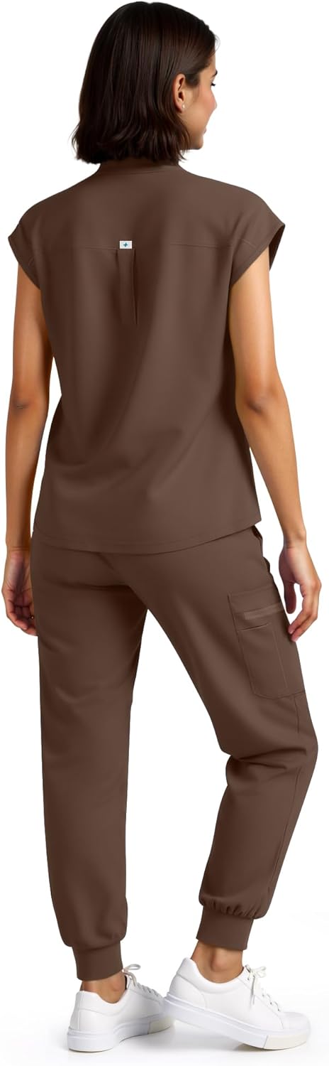 Scrubs for Women Set - Stretch Medical Uniform Scrubs - Slim Fit Top & Cargo Pant Scrubs Set with 11 Pockets Workwear