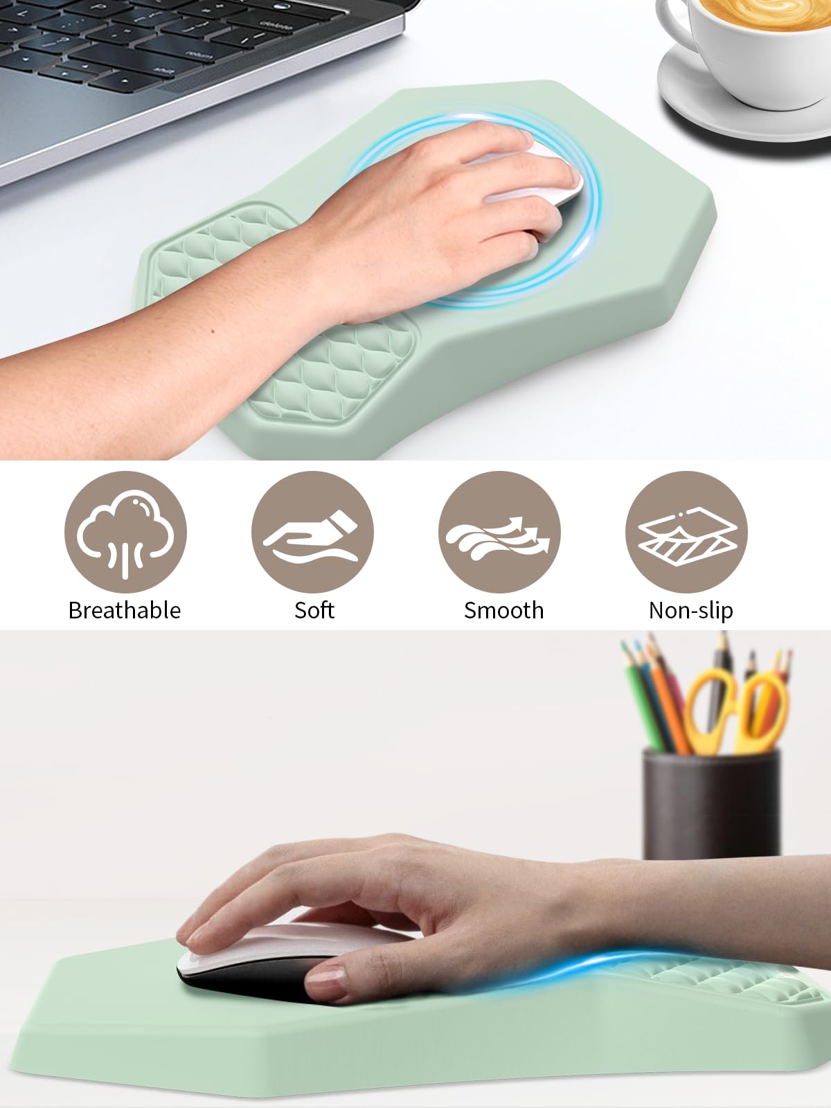 Set di supporto ergonomico 3 in 1 per tastiera con poggiapolsi e tappetino per mouse, comodo supporto per tastiera, morbido tappetino per mouse con design massaggiante, memory foam e base antiscivolo