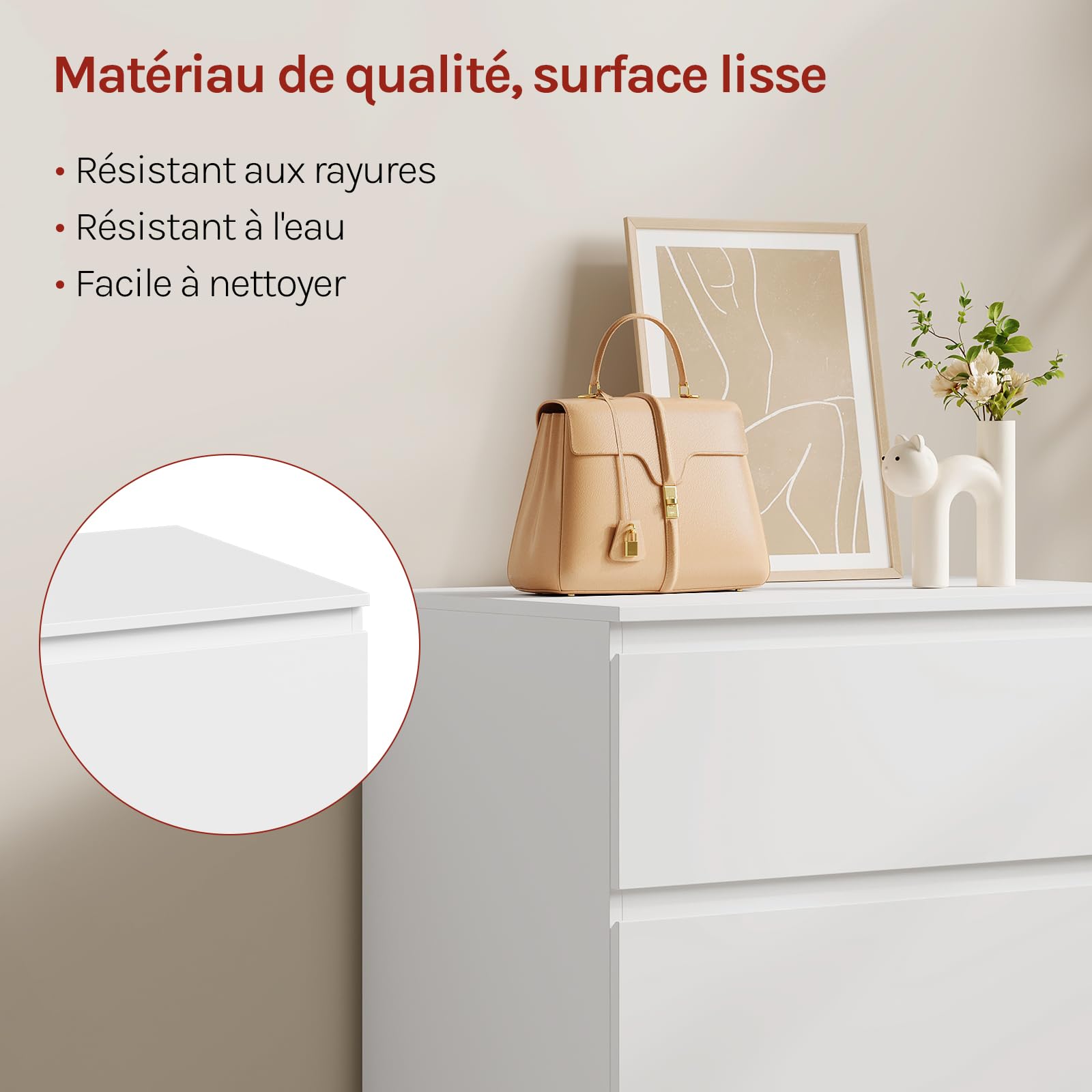 WOLTU Commode 3 Tiroirs, Chiffonnier Blanc | 60x40x70 cm, pour Salon, Chambre à Coucher, Couloir, en Bois d’Ingénierie