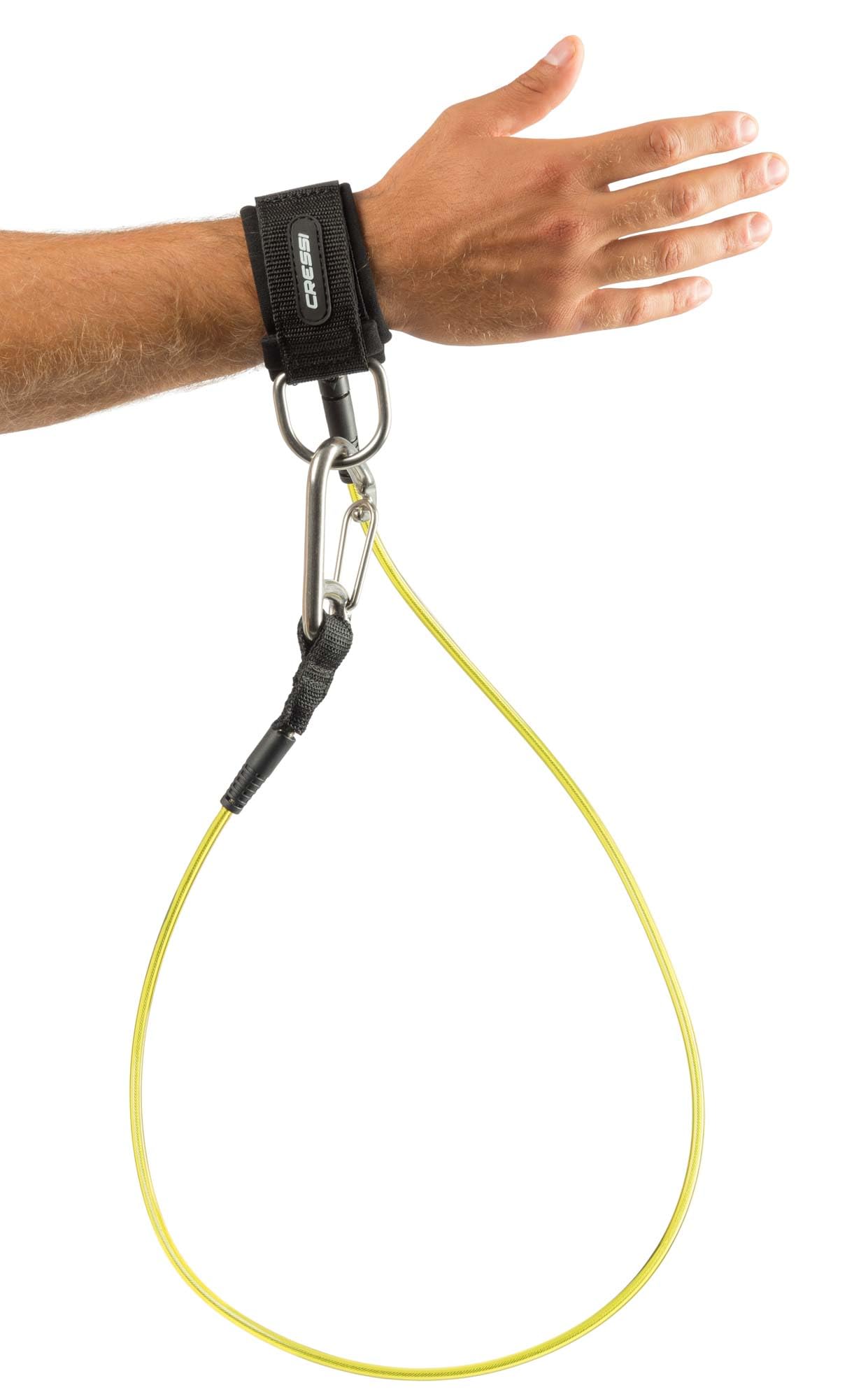 CRESSI Freediving Lanyard W/Qr Carabineer - Cordón Diseñado para ser Utilizado como Guía Durante la Apnea, Negro/Transparente/Plateado, Talla Única, Unisex