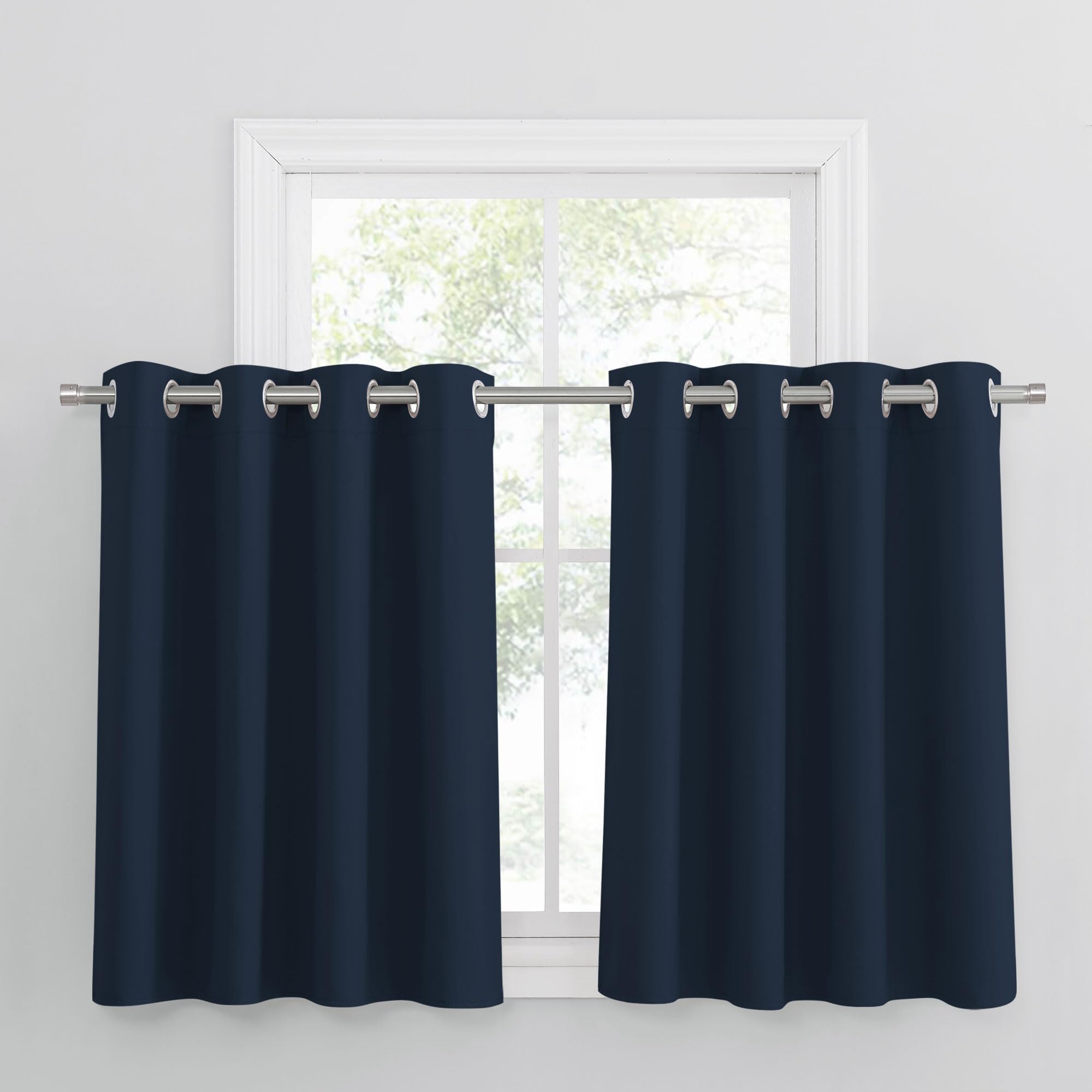 PONY DANCE Tenda Oscurante da Interno Tende Cameretta Bambini Tende Termiche Isolanti per Interni Tende Corte con Anelli Tende Salotto 2 Pezzi L 132 x A 90 cm, Blu Scuro