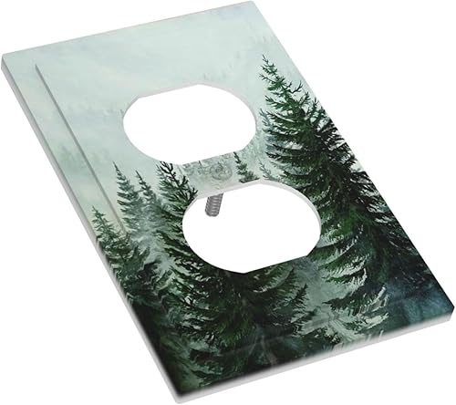 Miniatura 3 de Forest Pinetrees - Cubiertas de salida de paisaje brumoso de naturaleza de 1 cuadrilla, placa frontal para receptáculo eléctrico dúplex de 1 banda,