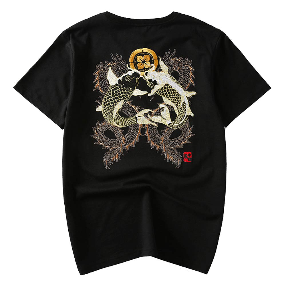 BaronHong Męski Oversize bawełniany t-shirt chiński haft zwierzęcy z krótkim rękawem