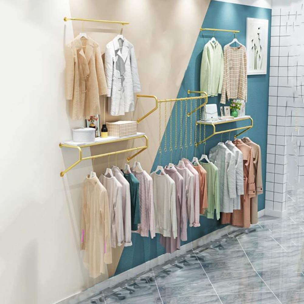 CENAP Exquisite Clothes Rail Rack Clothing Store Clothes Display Rack, Wall Mounted Clothes Rack Shelf Window Shelf, Wall Hanger Metal Retail Clothes Display Pole/Combination 2/80cm