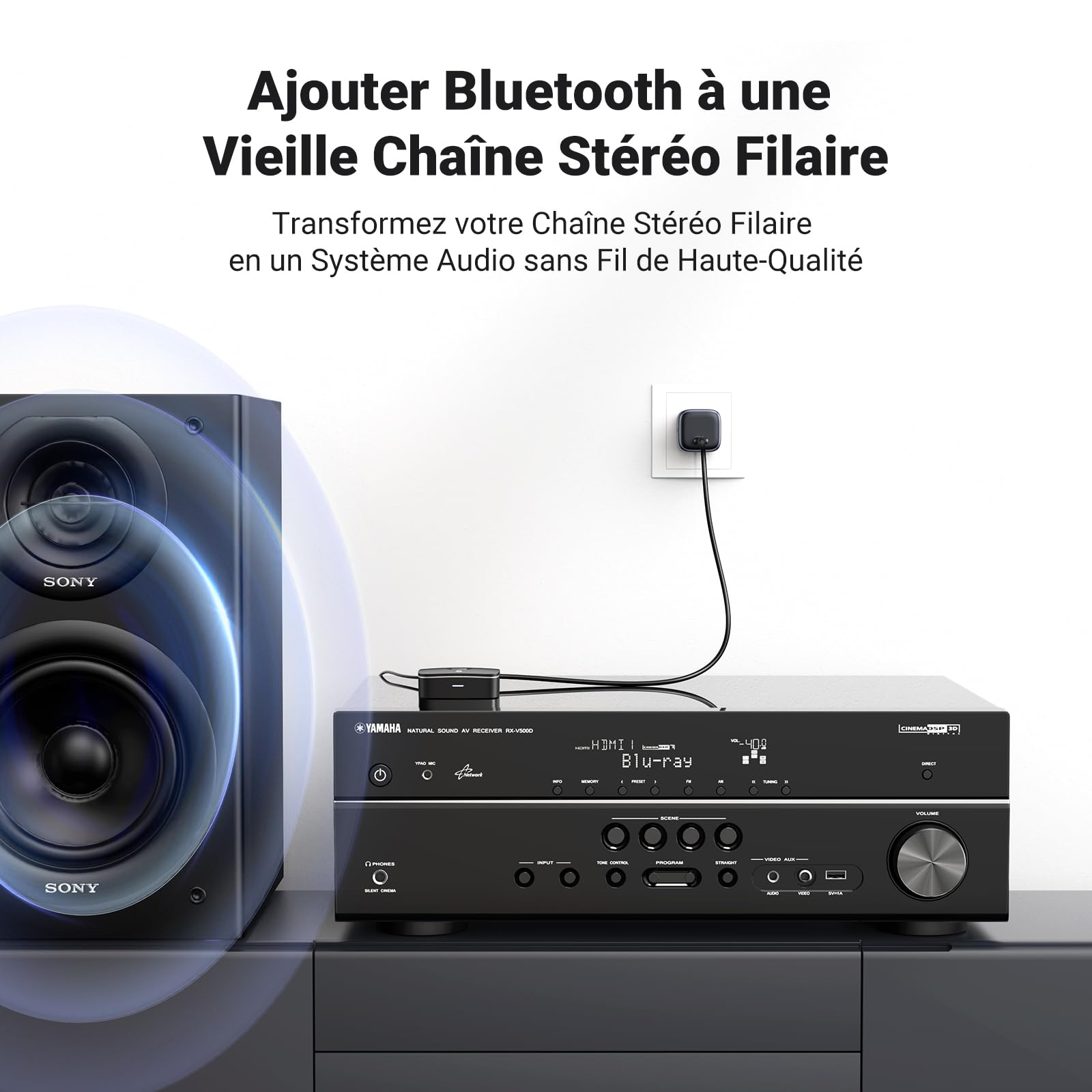 UGREEN Récepteur Bluetooth 5.1 aptX HD Adaptateur Audio Bluetooth aptX pour Chaîne HiFi EDR Technologie avec 2RCA et 3.5mm Double Connexion Haut-Parleur Amplificateur Phone Faible Latence