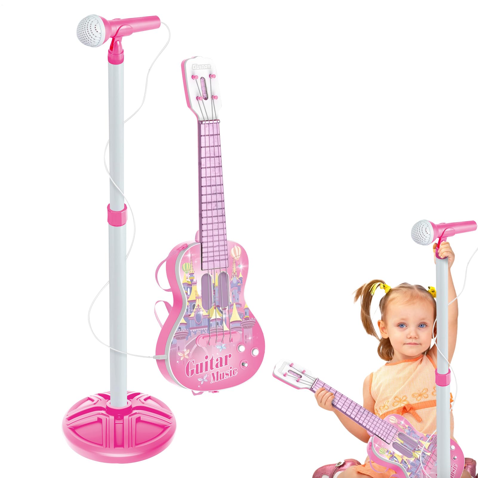 Chitarra Giocattolo Per Bambini Giocattolo Strumenti Musicali | Kit Apprendimento con Chitarra e Microfono Per Viaggi Camera Dei Giochi Scuola Asilo Feste Di Gruppo