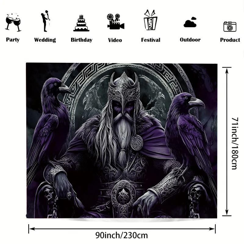 FENDROM Nordischer Wikinger-Tapisserie, Odin, Krieger, Schwert, Axt, Rabe, Wandteppich, quadratischer Knoten, Tattoo, Wandbehang, nordische Meditation, Runen für Herren, Schlafzimmer, ästhetisch,