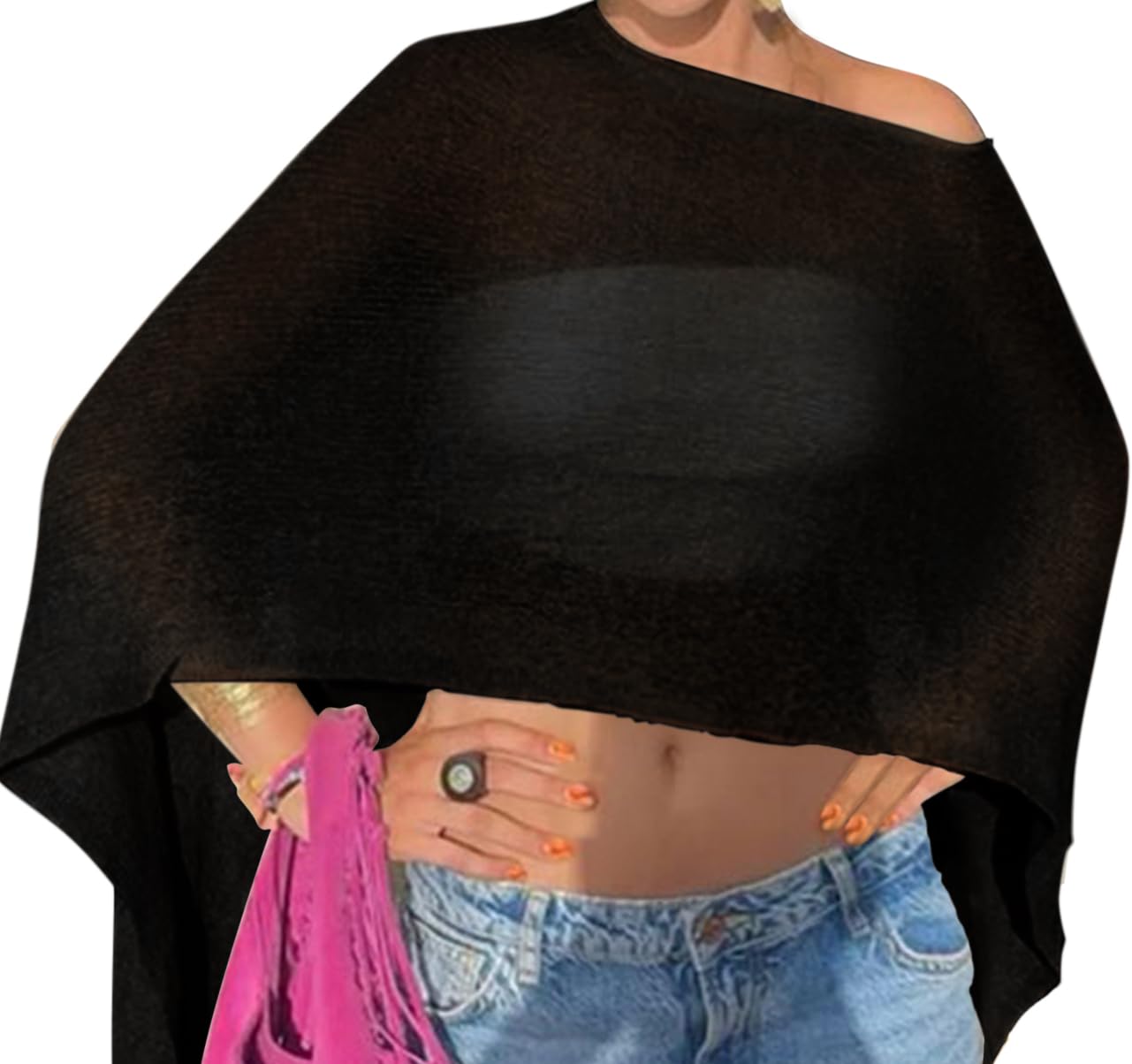 Drop Shoulder Sheer Crochet Vacation Outfits Poncho Sweater Top Summer Beach Cover Up-image-29