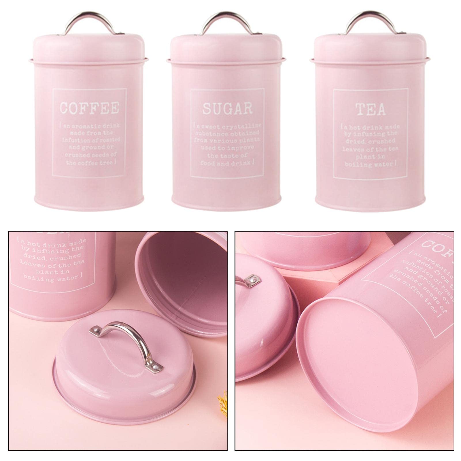 Thee Koffie en Suiker Potten Keramische Keuken Opslag Set met op Bamboe Houder met Luchtdichte Verzegelde Canisters op een Houten Verhoogde Stand by Home Decor Studio