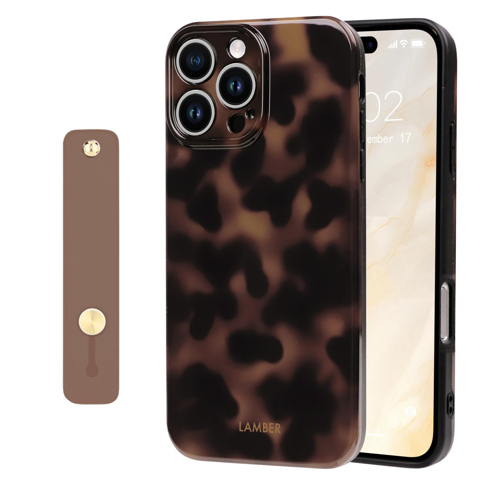 NITITOP Compatible with iPhone 16 Pro Max Case with Wrist Strap Stylish Cute Leopard Aesthetic Tortoise Amber Design for Women Girls Men Soft TPU