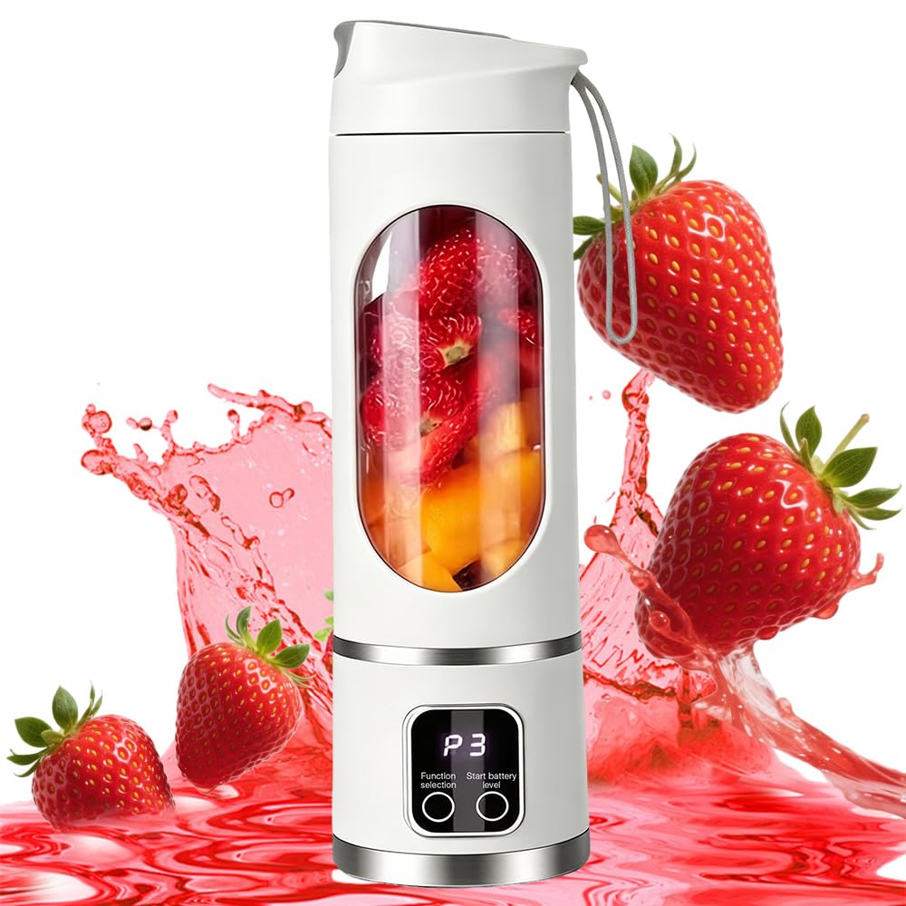 Portable Juicer Blender, 450ml Personal Blender USB Rechargeable, Low Noise Personal Juicer Bottle, Portable Blender Smoothie Maker for Milkshakes, Protein Drinks, Fresh Iced Drinks, Home, Gym, white