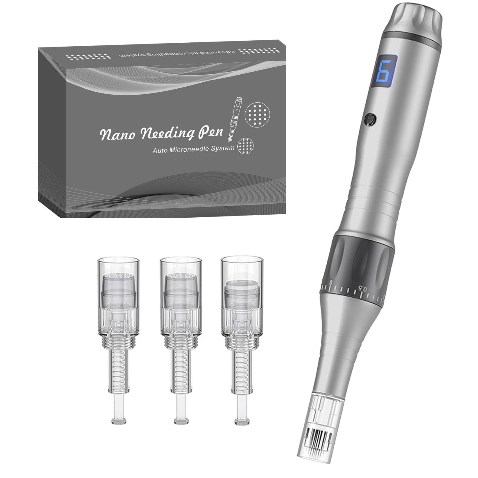 Microneedling Pen SWORCHI Dermapen con 6 livelli di velocità, dispositivo microneedling lunghezza regolabile elettrica Microneedling Pen Pen Beauty Pen con 7 cartucce