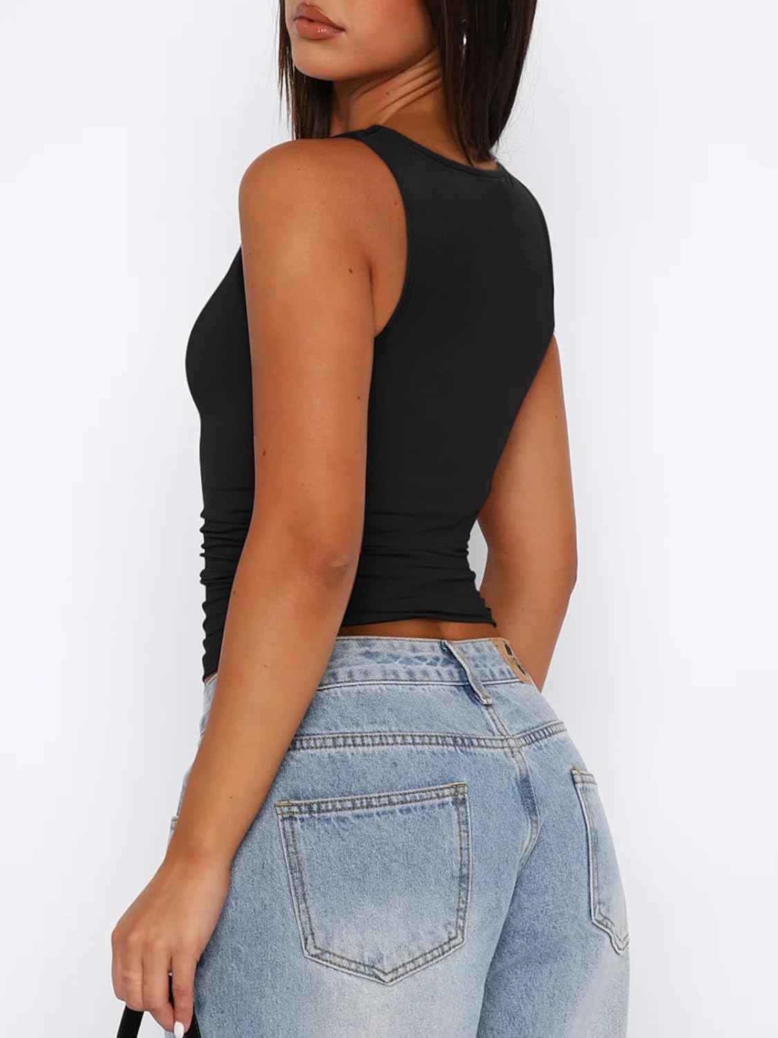 Womens Sexy Y2K Draped Cowl Neck Ruched Side Crop Top Trendy Sleeveless Going Out Tank Tops - Image 4