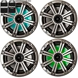 KICKER 6.5インチ シルバー LED マリンスピーカー (数量4) OEM交換用スピーカー2組