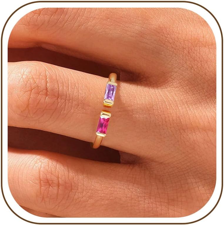 WFYOU Gold Birthstone Rings for Women - Non Tarnish Dainty 14K Gold Plated Stackable CZ Rings for Her & Couples - Personalized Jewelry Gift for Birthday