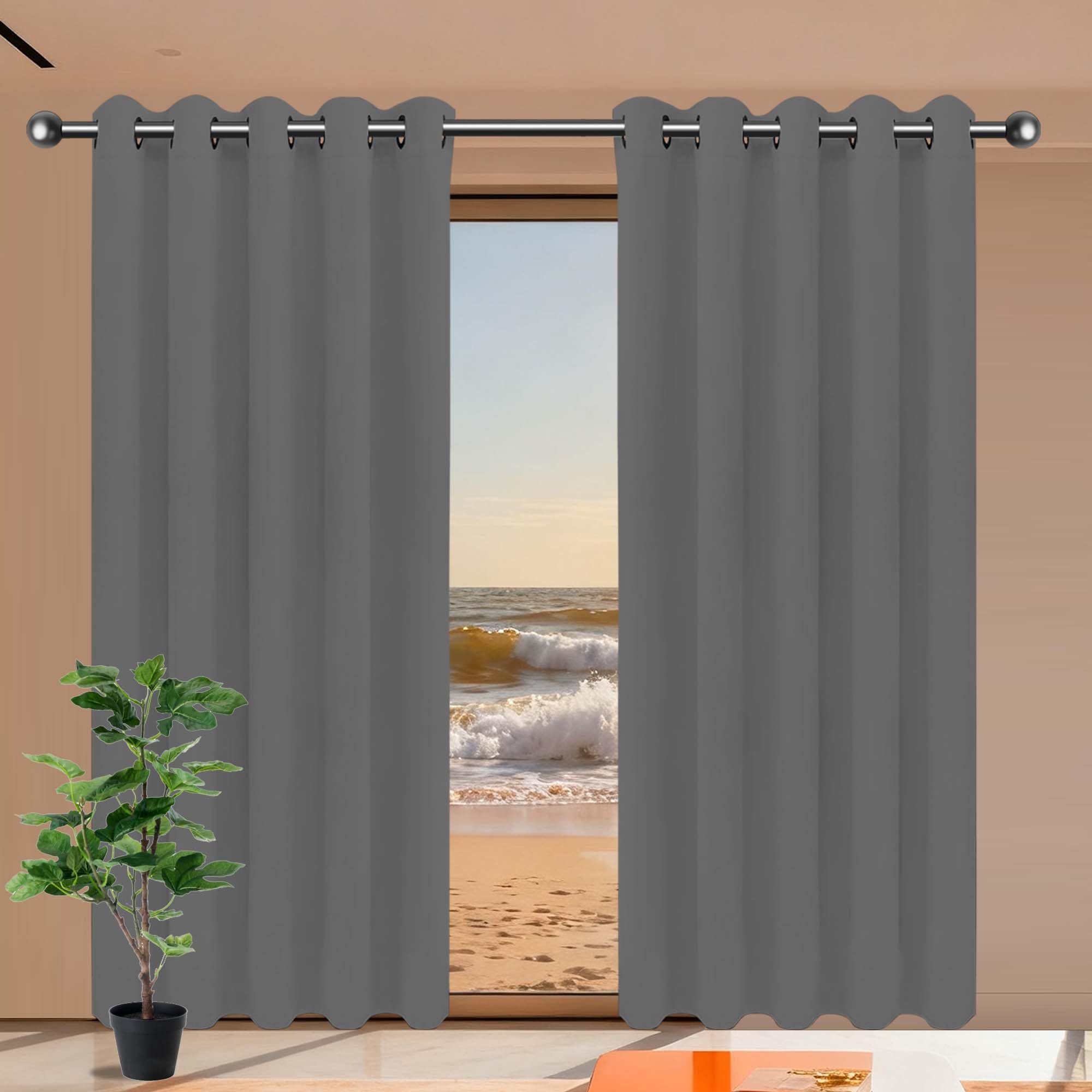 Rideaux occultants 260x95 cm isolant anti-froid et chaleur pour fenêtre de chambre gris foncé
