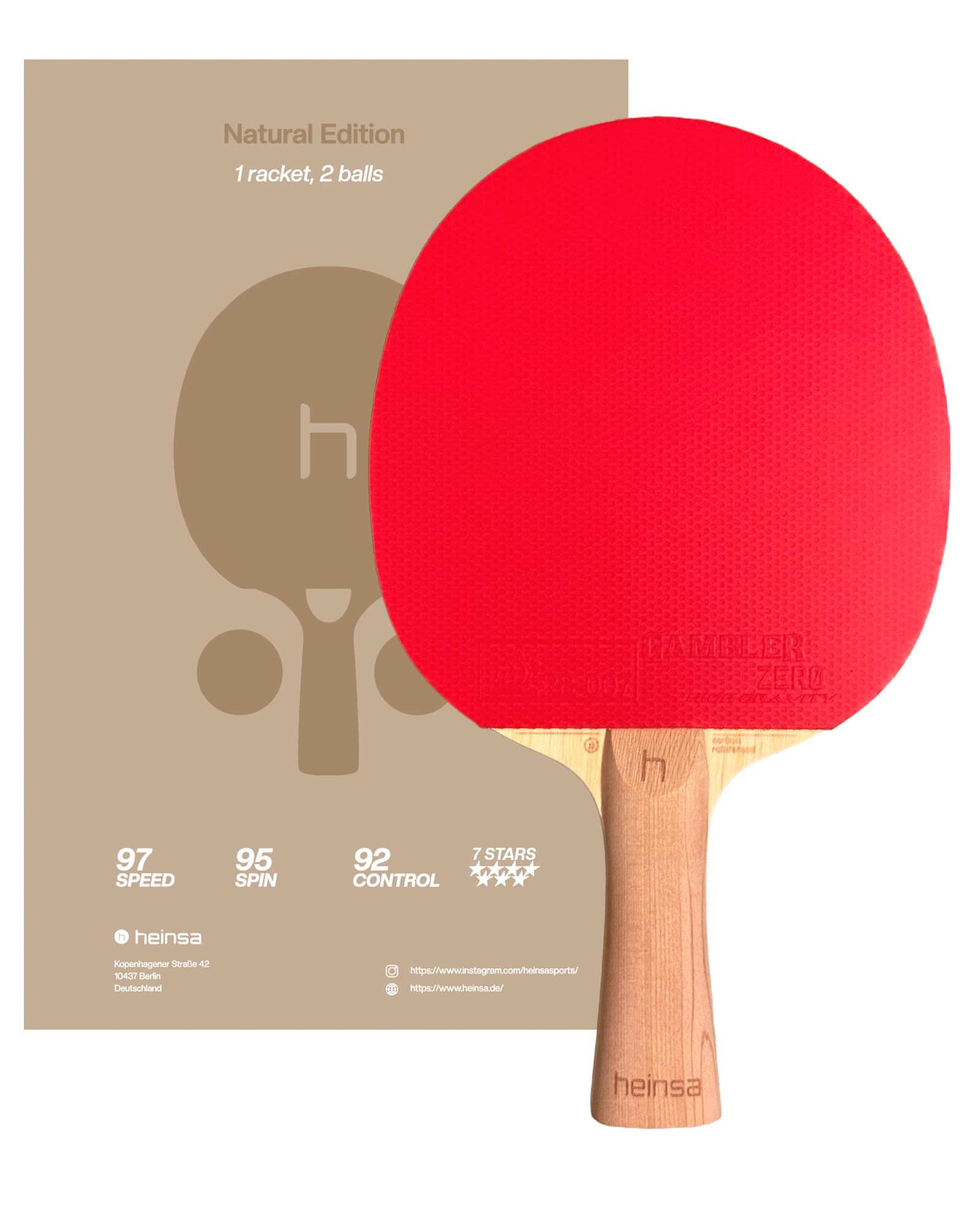 Raquette de Tennis de Table Heinsa Natural Edition en Carbone - Ultra Légère et Réactive