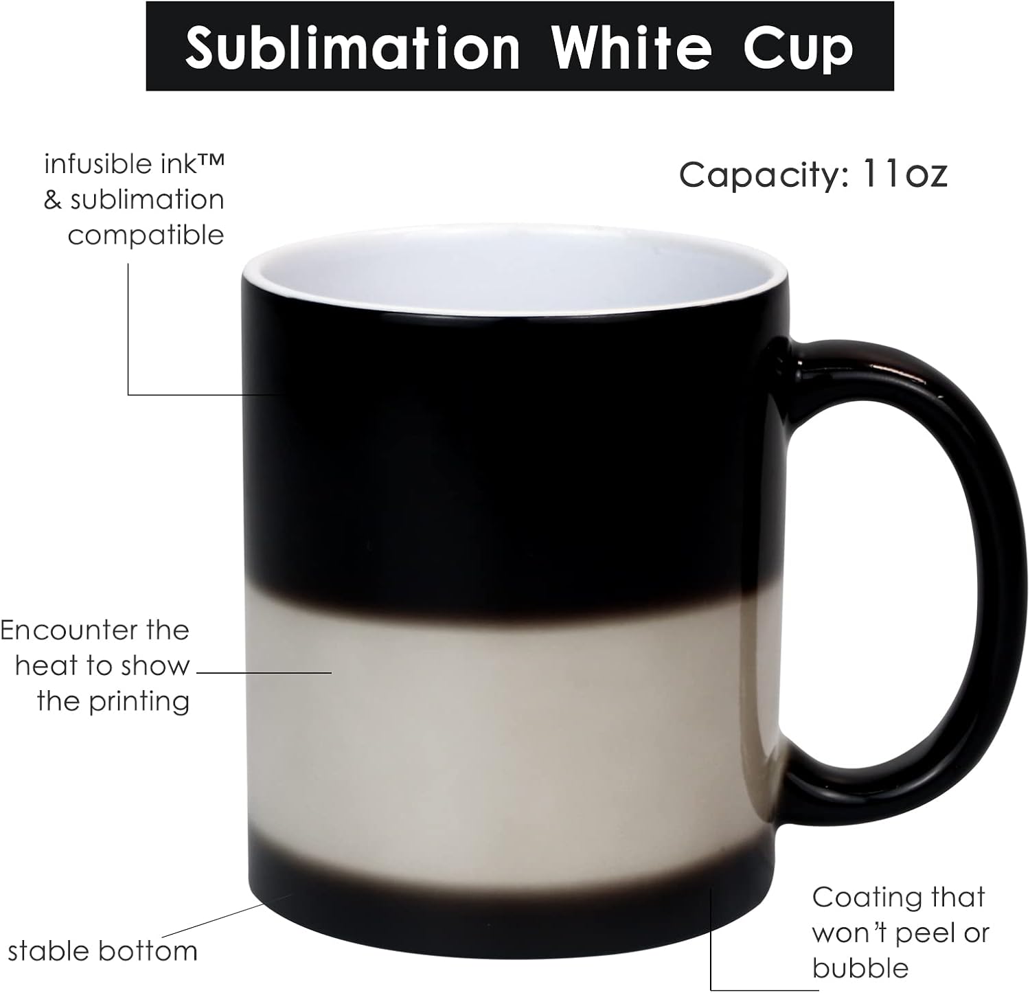 11oz Color Changing Mugs Sublimation Ceramic Coffee Mugs Set of 6 Pcs Mugs Porcelain Espresso CupsMagic Mugs DIY for Coffee Soup Tea Milk Latte Hot Cocoa etc