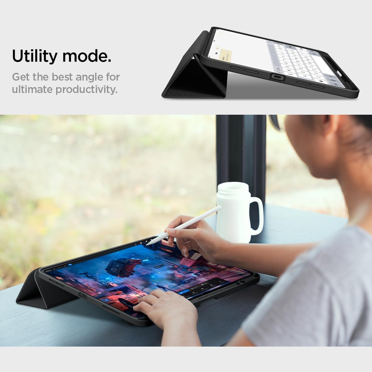 Spigen for iPad Pro 13 inch Case M5/M4 (2025-2024), Urban Fit Protective Premium Fabric Tri-Fold Cover with Pencil Holder, Black - Image 6