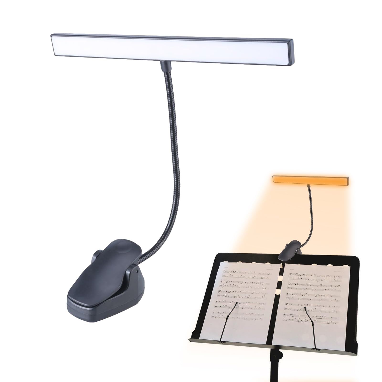 Cerioll Lampe De Pupitre De Musique, Lumineuse Lampe Piano, Music Stand Light, 3 Couleurs Et 5 Luminosité, Rechargeable, Avec Câble Usb, Convient Pour Piano, Bureau, Pupitre, Couture
