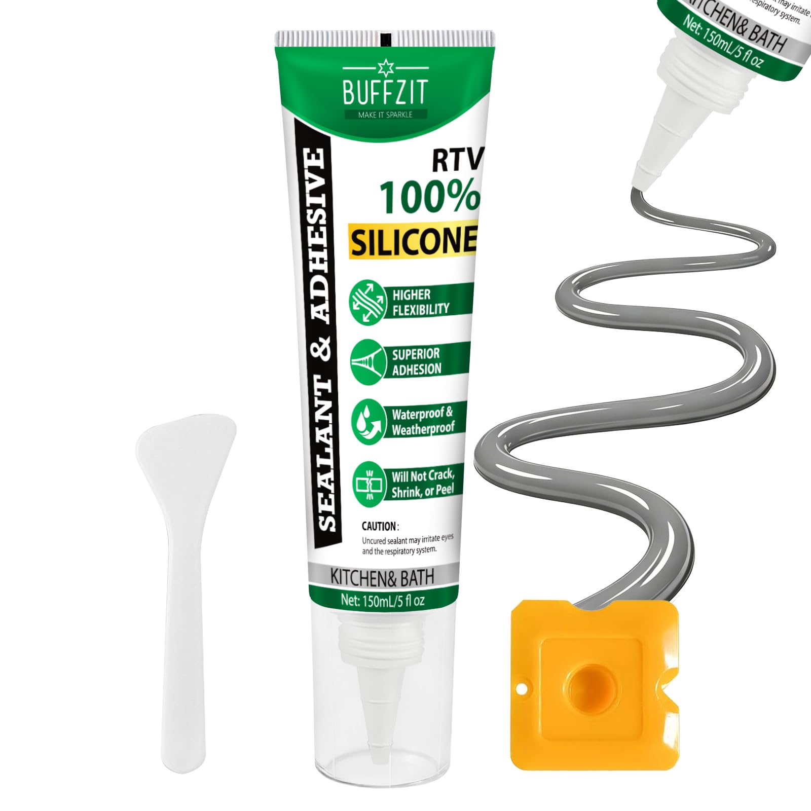 Silicone Sealant Adhesive Silicone Caulk, No Caulking Gun Needed, 100% Waterproof Flexible Sealant, Strong Bond, Shrink & Crack Resistant for