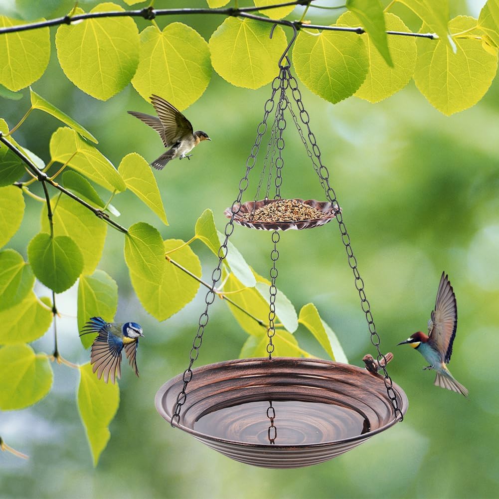 13 inch Rain Chain Basin, Metal Rain Chains Anchoring Bowl Dish, DIY Rain Chain Basin for Gutter Downspout, Copper Hanging Birdbath for Outdoor Garden Patio Decor