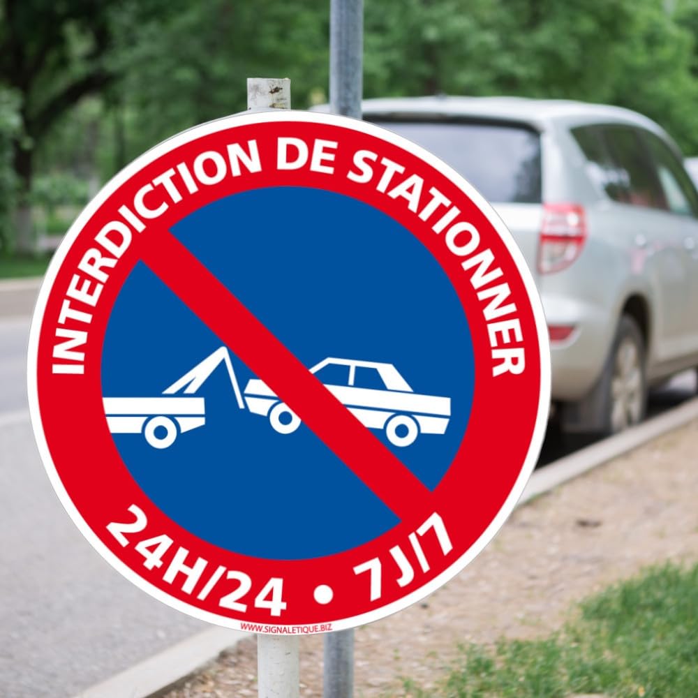 AUA SIGNALETIQUE - Panneau prière de ne Pas stationner Jour et Nuit Emplacement réservé - 130 mm, Aluminium Dibond 3mm