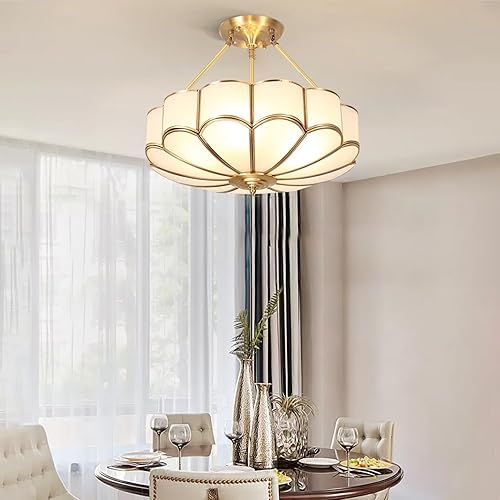 Miniatura 4 de -Lámpara de techo semiempotrada de 4 luces, lámpara de latón con pantalla de vidrio esmerilado, lámpara de comedor dorada, lámpara de techo moderna