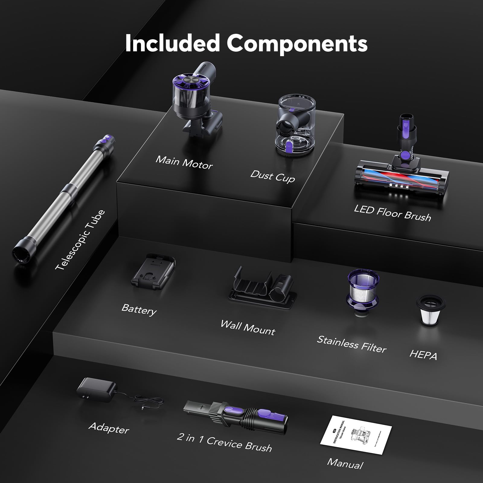 Cordless Vacuum Cleaner for Home, 80,000PRM Powerful 4 in 1 Lightweight Stick Vacuum with 2 Adjustable Suctions, Max 40 Mins Runtime, 2600mAh Rechargeable Vacuum Cleaners (Hibiscus)