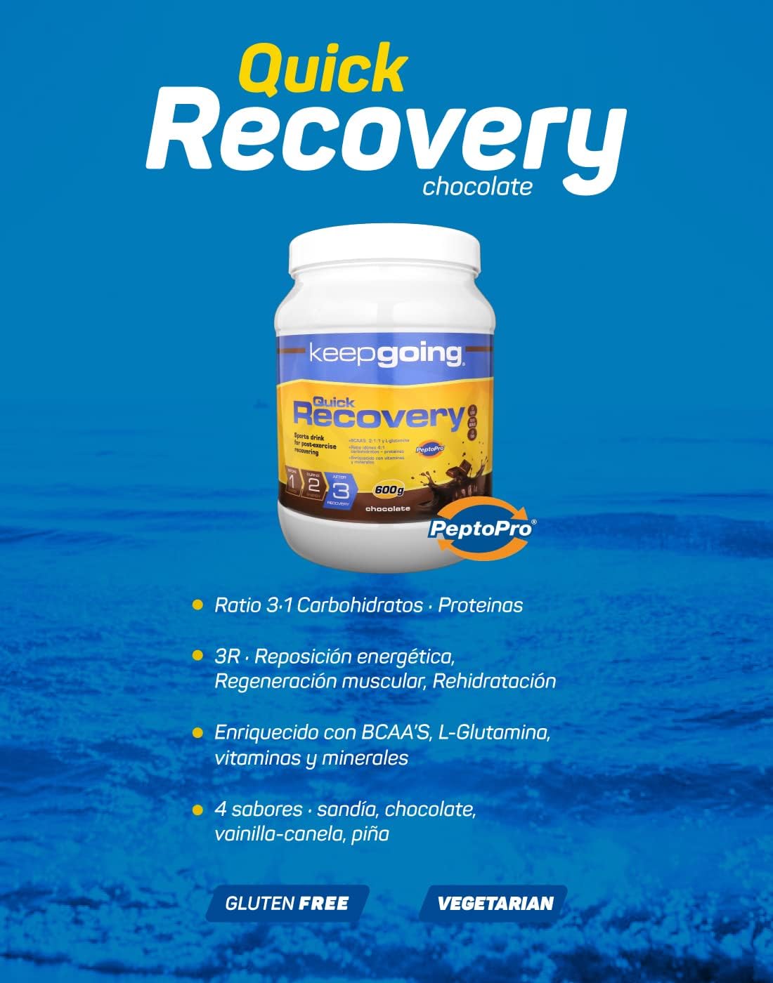 Keepgoing Quick Recovery Bebida Recuperadora en Polvo Sabor Chocolate | Recuperador Muscular para Deportistas | Recovery Drink | Recovery Ciclismo | Recuperador Muscular Running | 600 g