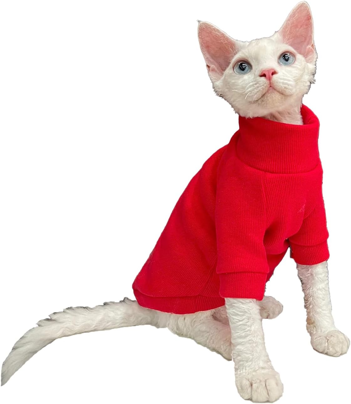 Cat Clothes for Cats Only Spring Autumn Solid Color Knit Kitten Pullover Turtleneck Sweater Cotton T-Shirts with Sleeve Soft Thicken Pet Clothes for Sphynx Cat (Green, L (6-9.3lbs)