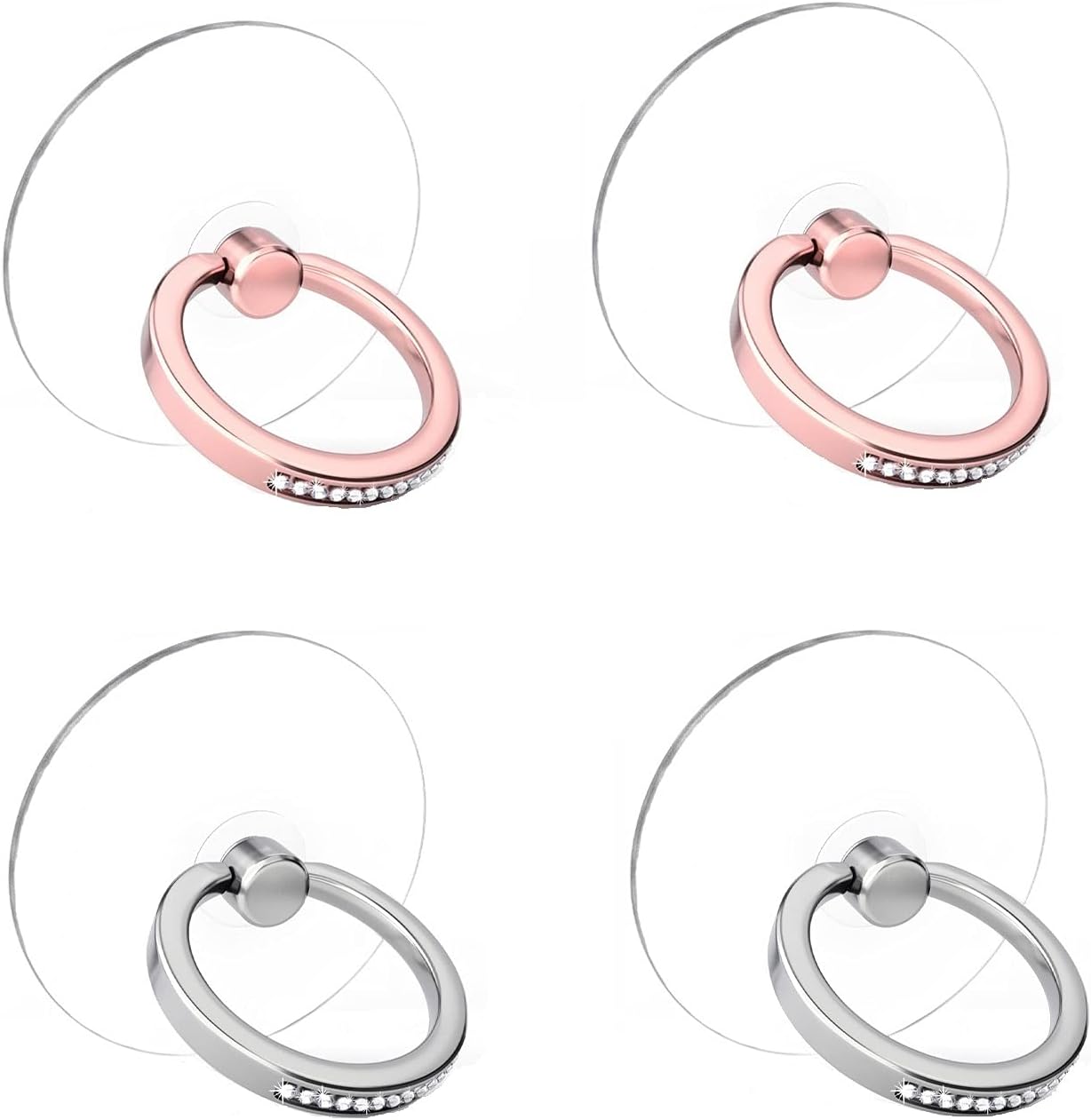 zylee Cell Phone Ring Holder Stand, Upgraded Transparent Phone Ring Holder 360° Rotation Phone Ring Holder Finger Kickstand Phone Ring Grip(2Silver+2Rose Gold)