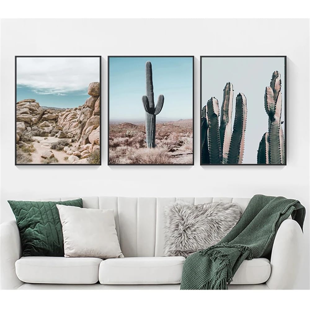 WUHBCZ Art Pictures-Nordic Style Landscape Nature Tree Wall Art Print Canvas Painting Picture Desert Cactus Canvas Poster Living Room Home Decoration-40 * 60cm/3PCS (No Frame)
