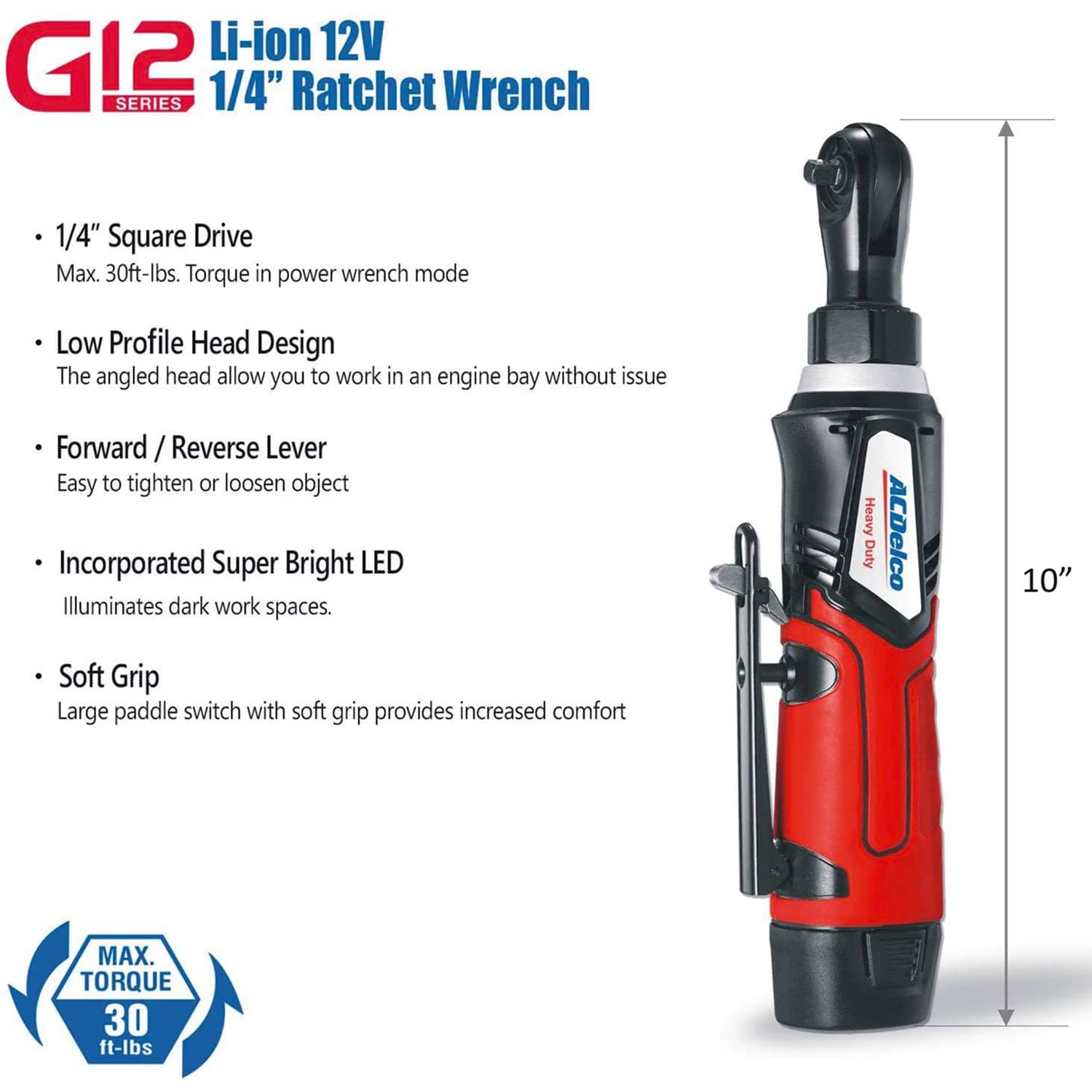 ACDelco ARW1207P G12 Series Clé à cliquet Sans Fil 1/4" 10,8V Li-ion Kit D'outils électriques Avec Batterie et Chargeur (Couple de Fixation 40 N.M)