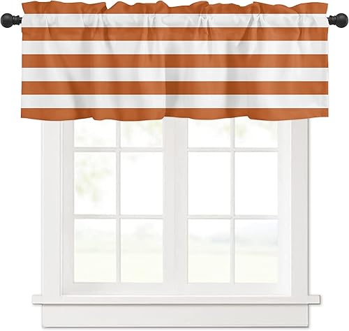 Miniatura 1 de Artwork Store Curtain Valance for Window Kitchen Decor, White Orange Stripes 54" x 18" Window Treatment Curtains Topper Rod Pocket Valances for